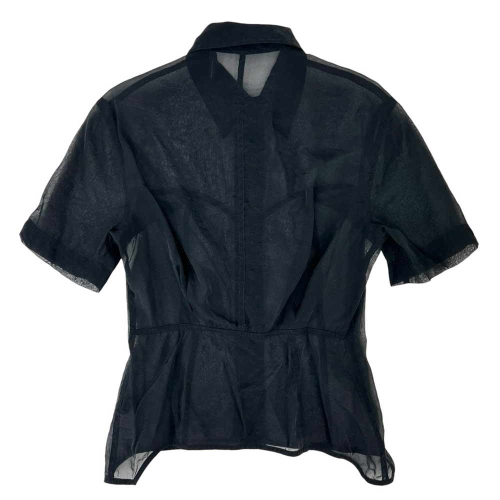Helmut Lang Black Sheer Shirt - Black Button Up Organza Short Sleeve Shirt Top - Picture 5 of 13